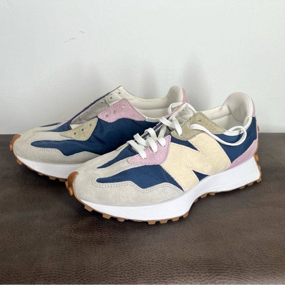 New Balance Cream Navy Pink Women’s 327 Sneakers